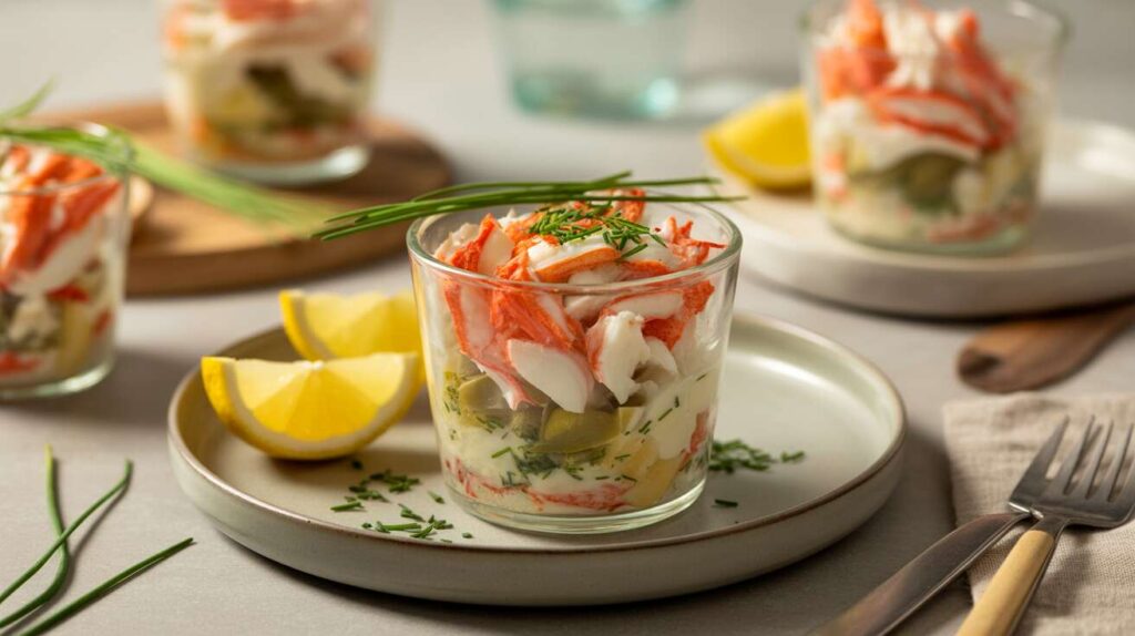 Verrine au crabe et fromage frais à la ciboulette