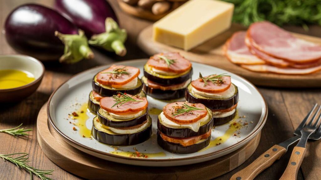 Bouchées d'aubergines légères : recette express au jambon et gouda