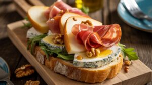 Tartine fromage, poire et coppa : recette gourmande