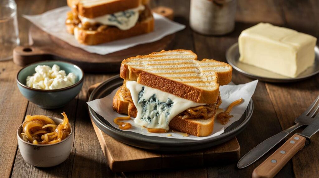 Croque-monsieur brioché : recette au bleu et confit d'oignons