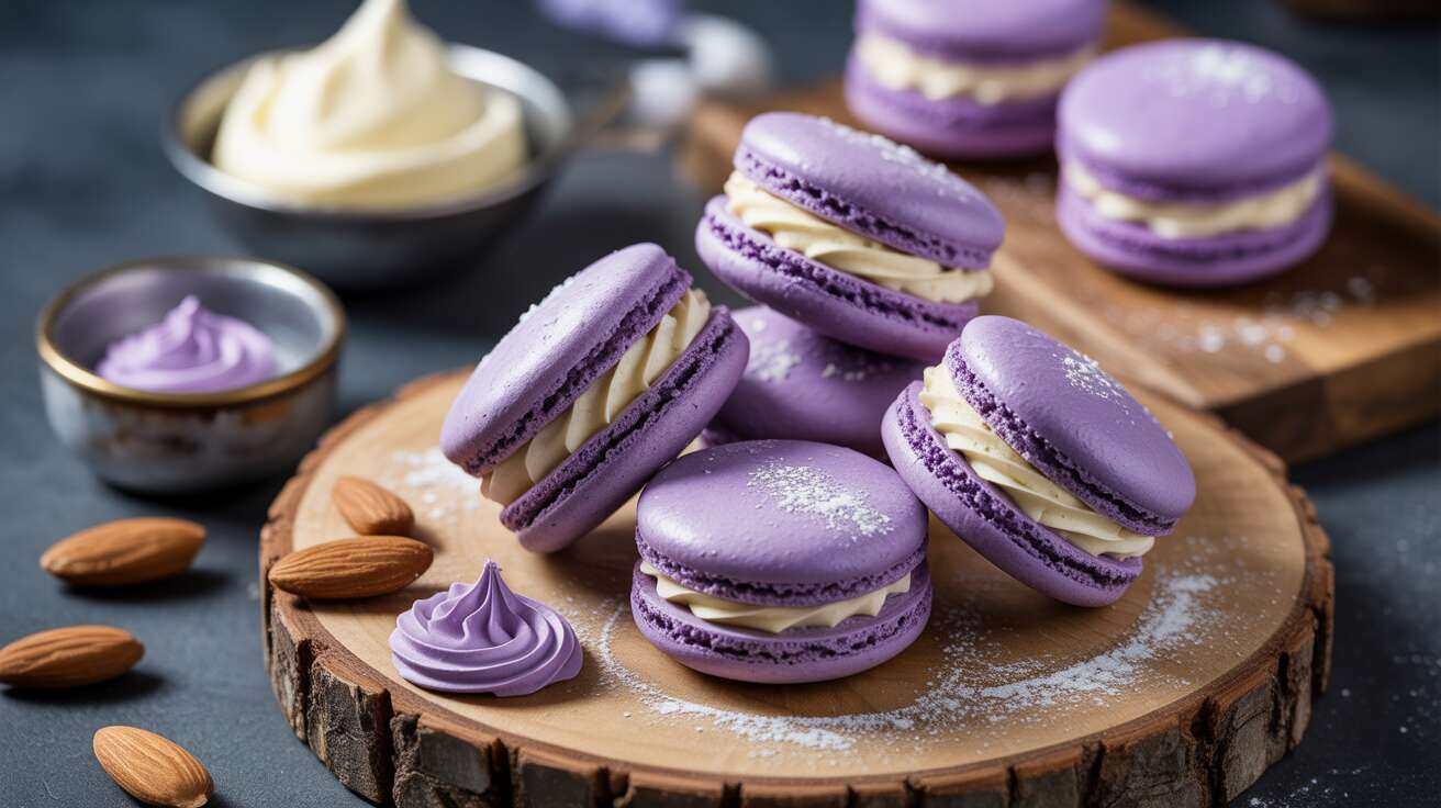 Macarons à la violette et fromage frais : la recette gourmande