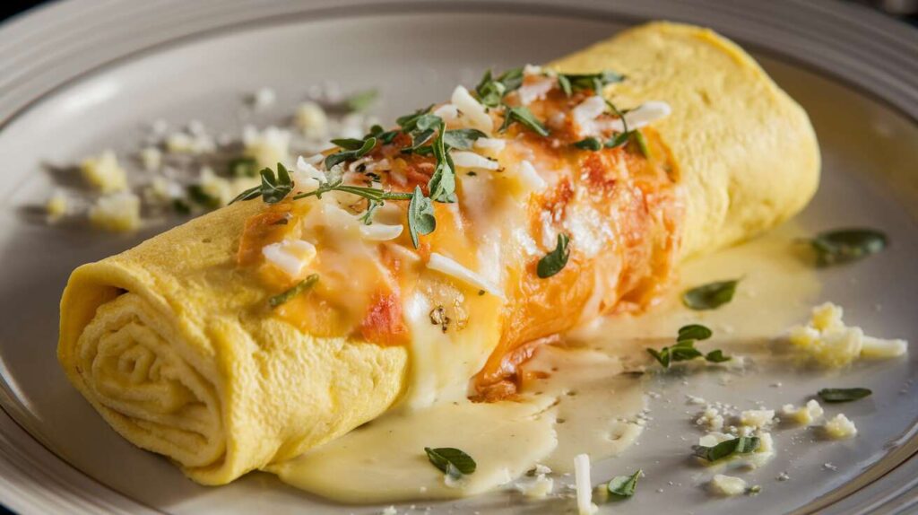 Omelette Roulée : fromage et Fines Herbes à Déguster