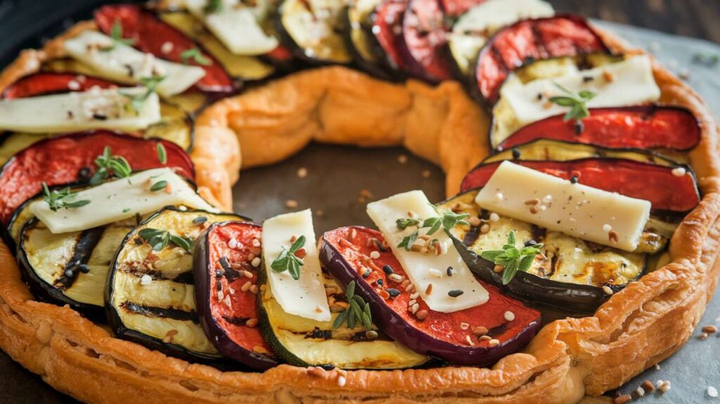 Tarte couronne aux légumes et bouchées de fromage italiens