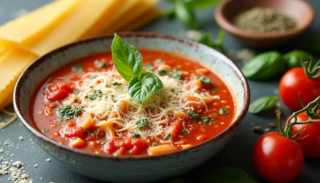 Soupe de lasagnes légère sur lit de ricotta : recette savoureuse et facile à réaliser