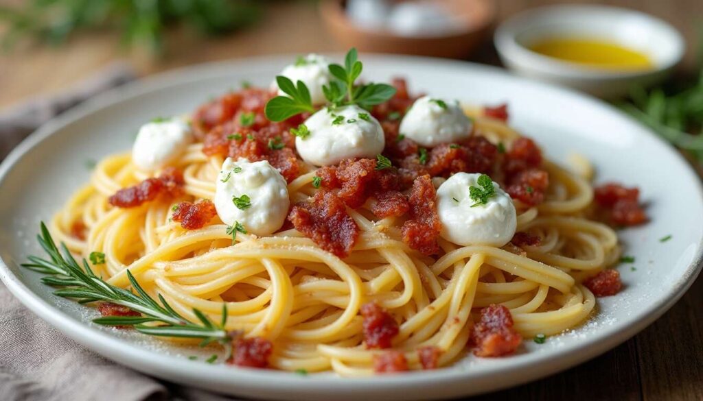 Pâtes aux lardons et fromage de chèvre frais : la recette gourmande