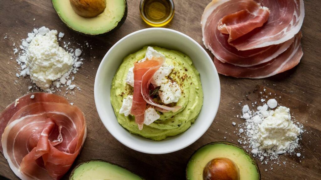Recette de mousse d&rsquo;avocat au fromage de chèvre et jambon cru