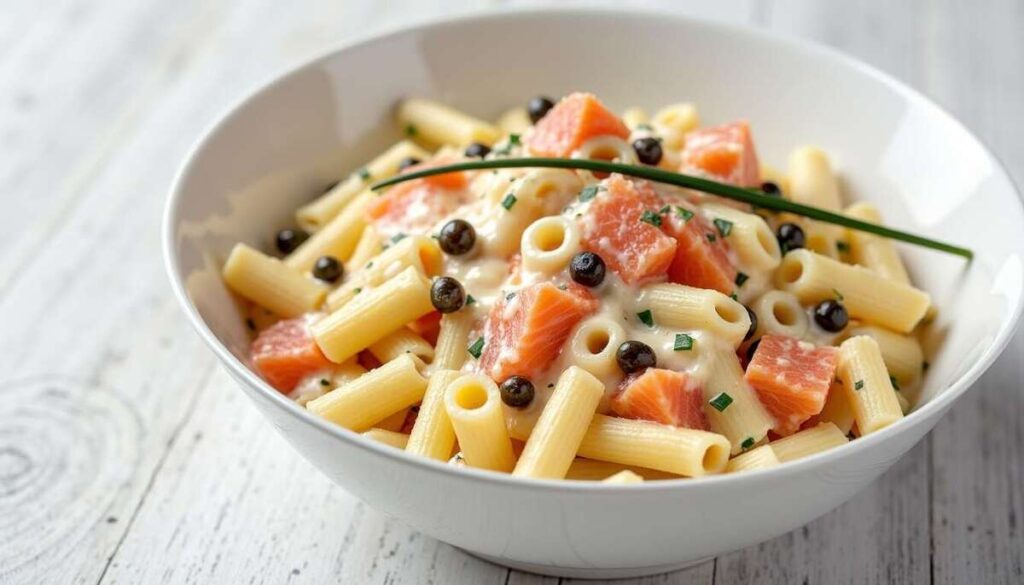 Penne au saumon fumé et crème fraîche légère