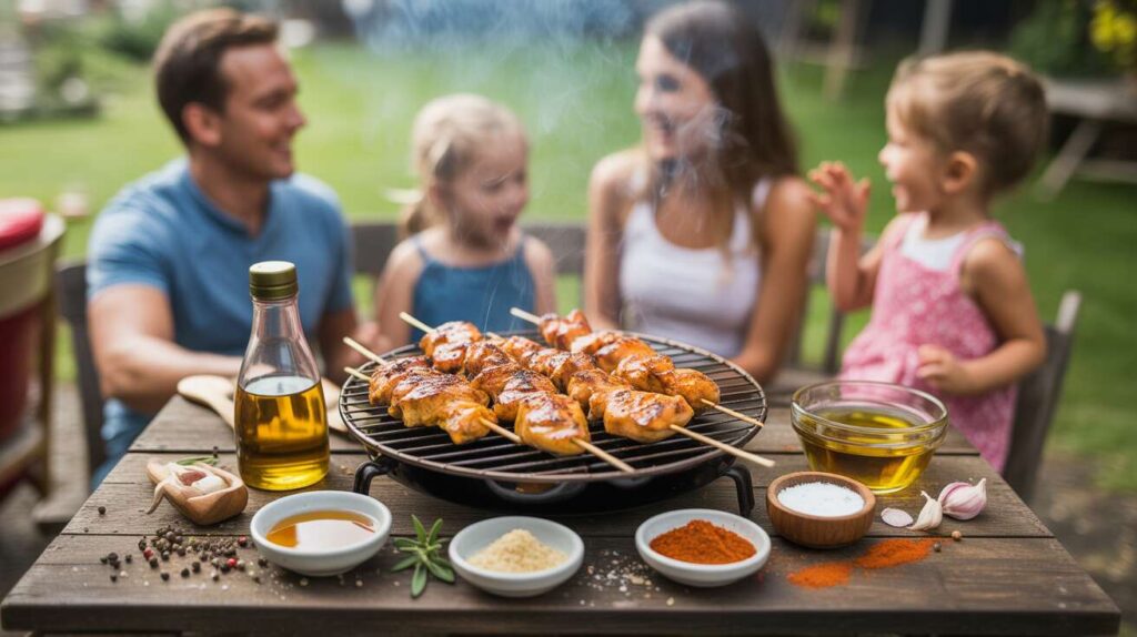 Brochettes de poulet marinées parfaites pour le barbecue en famille