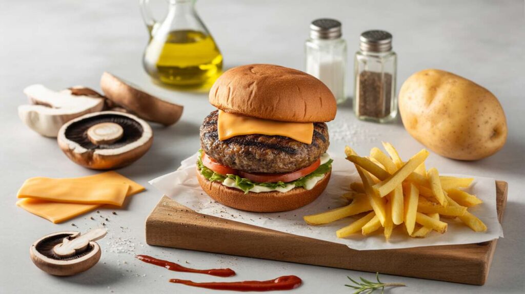 Le meilleur burger veggie : portobello, cheddar et frites maison