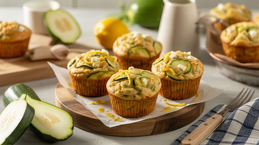 Des muffins salés aux courgettes, feta et zeste de citron, parfaits pour un apéritif ou un pique-nique estival