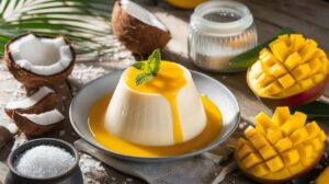 Panna cotta au lait de coco et coulis de mangue, une douceur exotique sans lactose