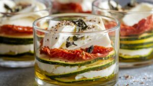 Verrines de courgettes, tomates confites et fromage frais : recette facile et savoureuse