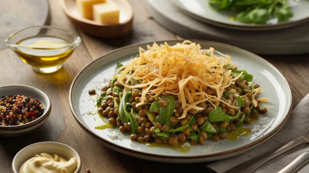 Salade de lentilles et croustillants à l'emmental : une recette savoureuse et équilibrée