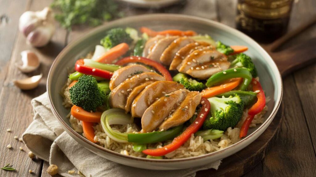 Sauté léger de légumes, poulet et gingembre à la sauce soja : une recette express