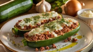 Courgettes farcies express à la viande hachée et herbes : un plat complet et savoureux