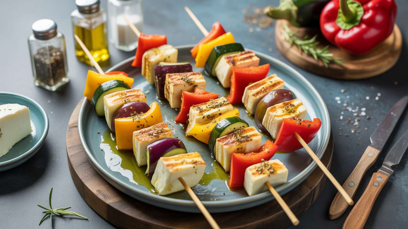 La recette des brochettes de halloumi et légumes du soleil "faciles et gourmandes