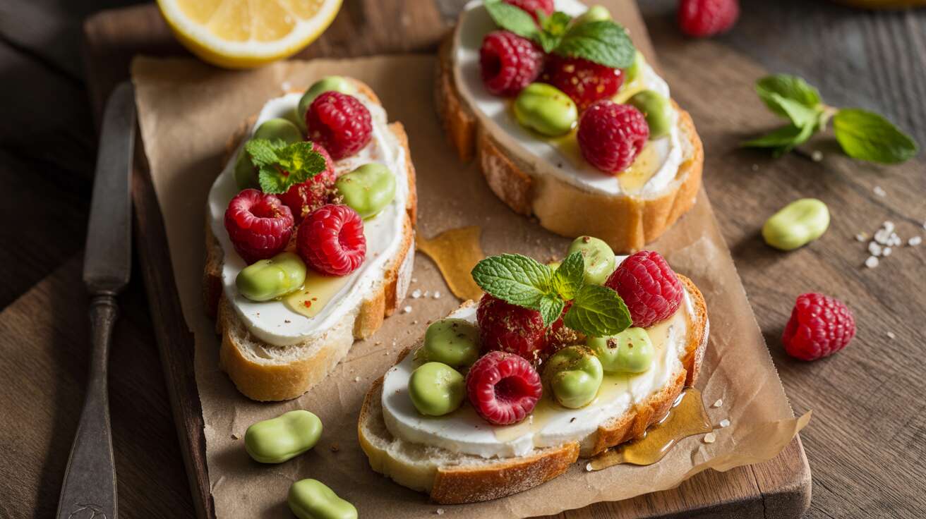 Tartines Framboises, fèves et Fromage Frais : recette Gourmande