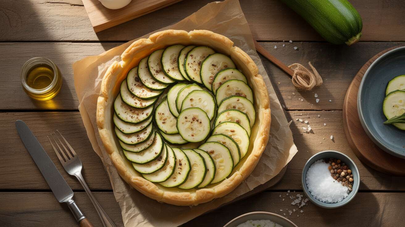 Tarte feuilletée courgette, chèvre et piment d'Espelette : recette gourmande