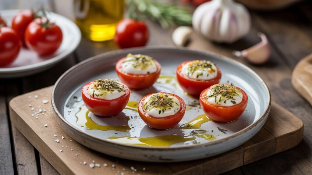 Recette de tomates cerise farcies au fromage frais, ail et fines herbes