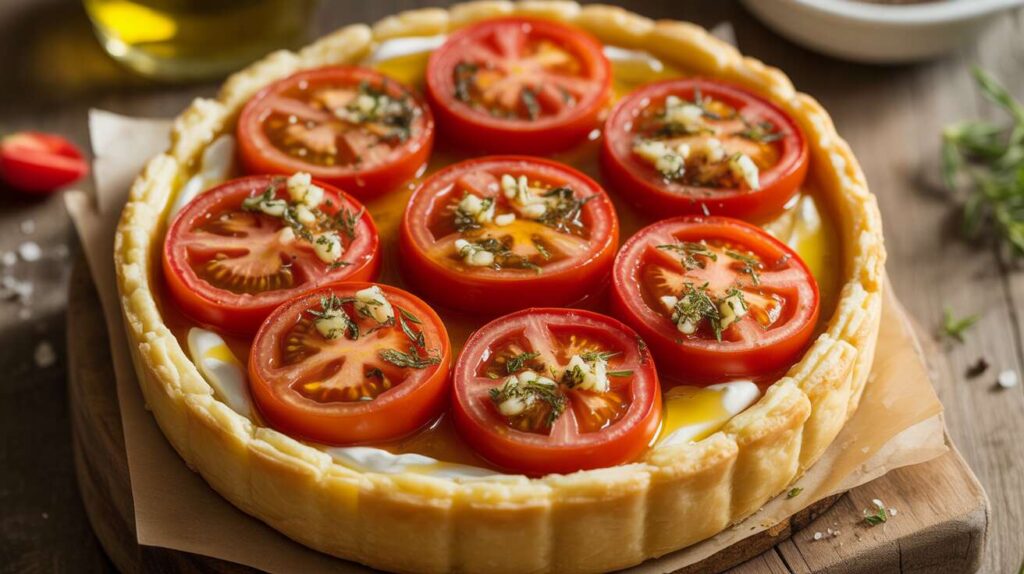 Recette : tarte aux tomates fraîches et fromage frais ail et fines herbes