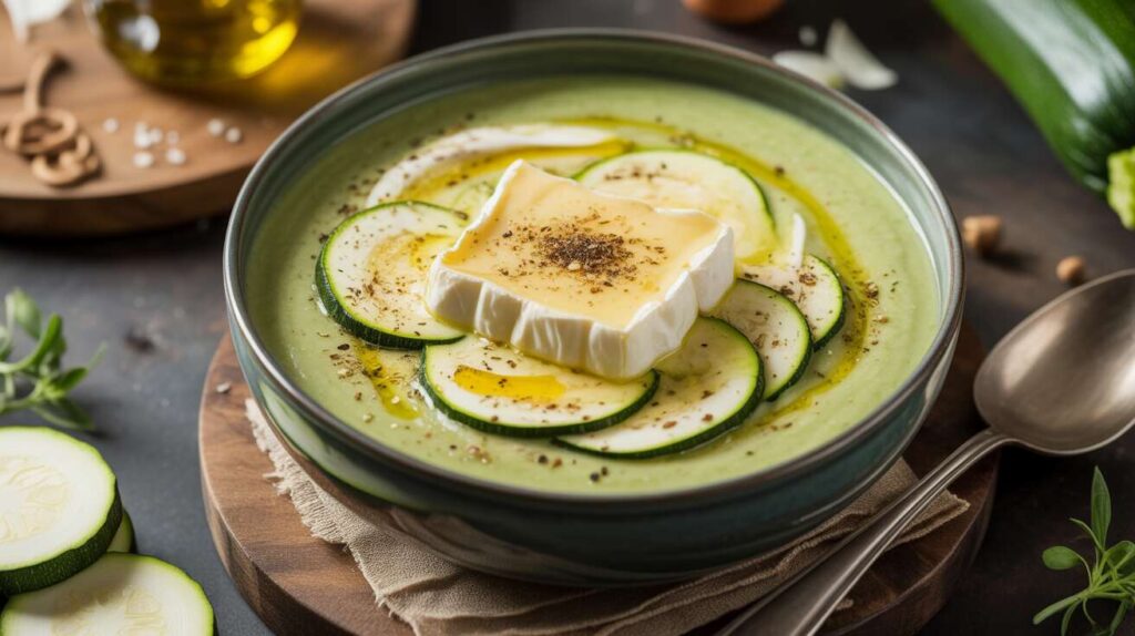 Velouté de courgettes au camembert : recette gourmande et facile