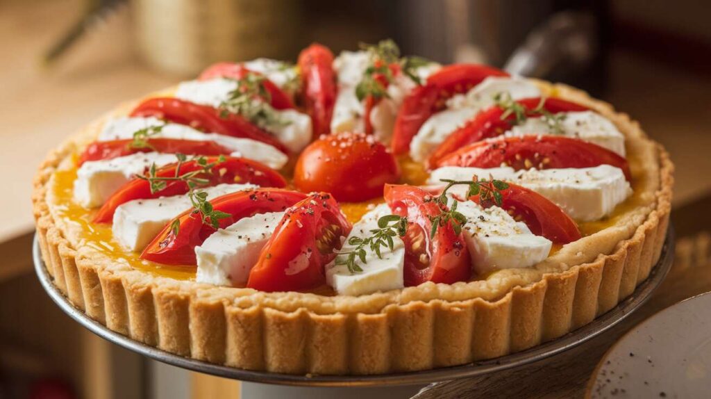 Tarte fine à la tomate et fromage frais : recette savoureuse