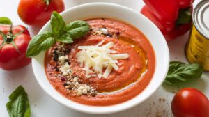 Gaspacho tomate et poivron au fromage frais : recette savoureuse
