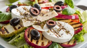 Salade composée d’été : légumes, parmesan et mozzarella