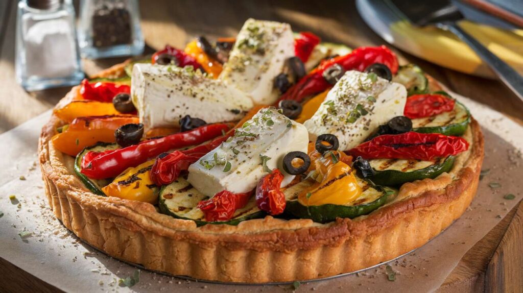 Tarte rustique aux légumes du soleil et fromage de chèvre