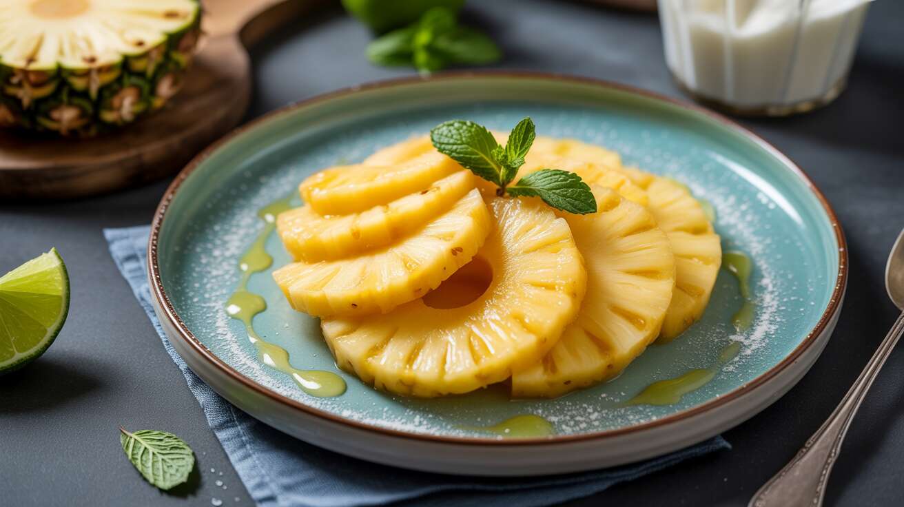 Ce "carpaccio" d'ananas à la menthe est le dessert frais, léger et express pour finir le repas.