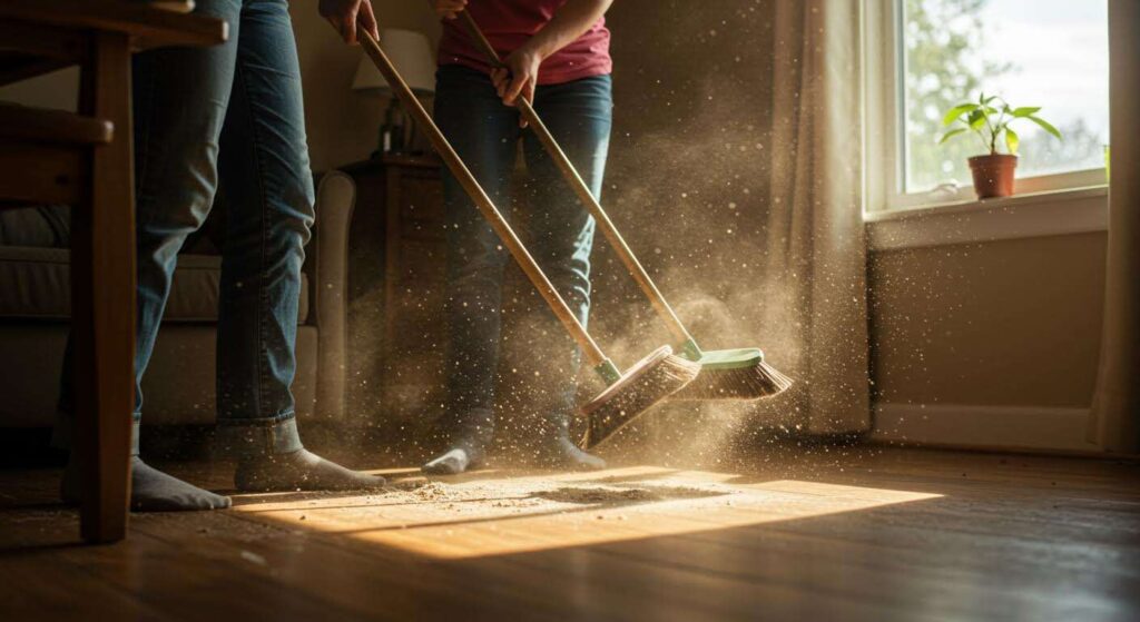 L&rsquo;erreur que tout le monde fait avec le balai, et qui salit plus qu&rsquo;il ne nettoie. La solution simple à un problème courant