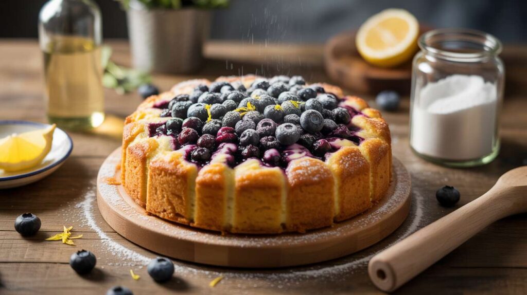 Gâteau léger aux myrtilles cuit à la poêle