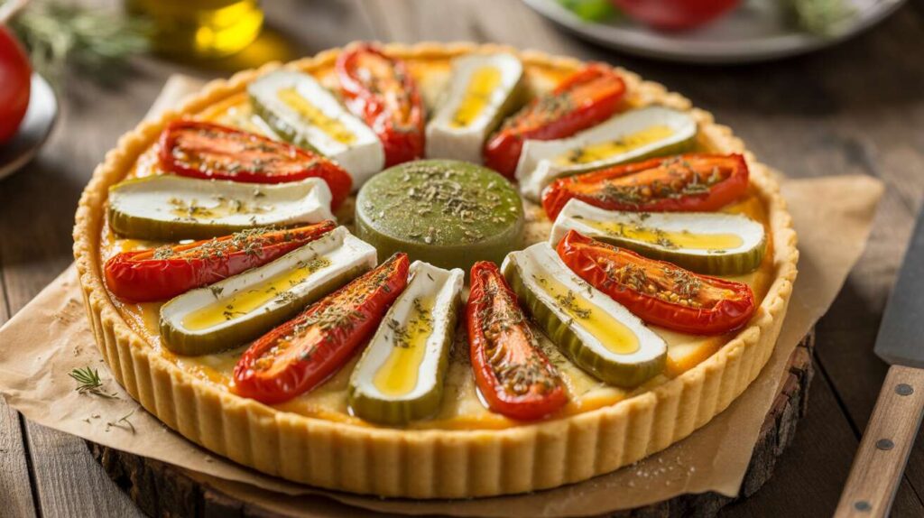 Recette de tarte aux tomates, poivrons et fromage