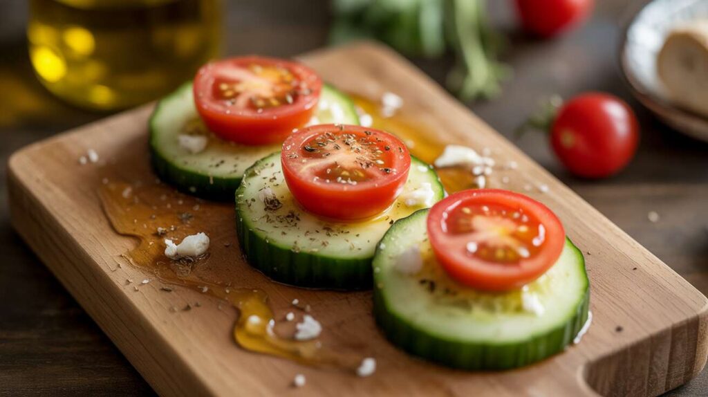 Tronçons de concombre aux tomates et fromage frais : recette savoureuse