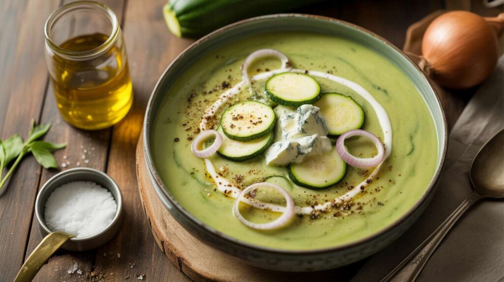 Velouté de courgettes à la crème de bleu : recette savoureuse et onctueuse