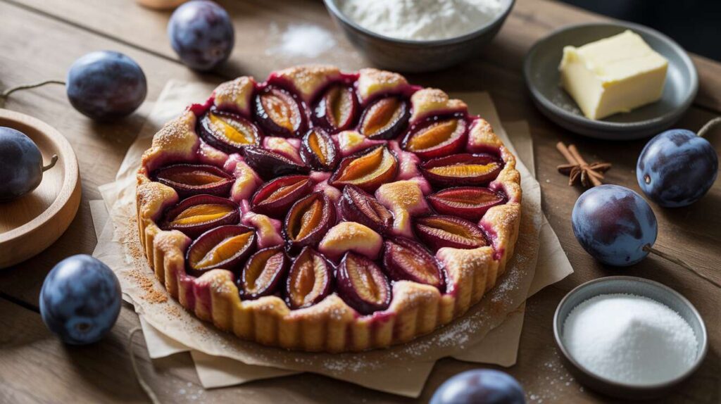 Cette tarte rustique aux quetsches ne demande aucun moule et se fait en 20 minutes