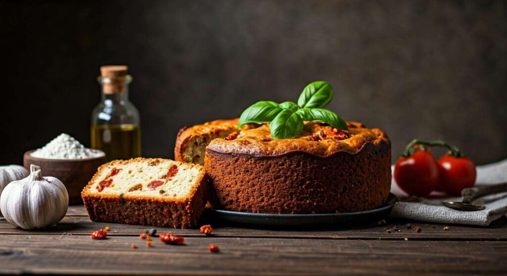 Cake aux tomates, basilic et fromage de chèvre frais