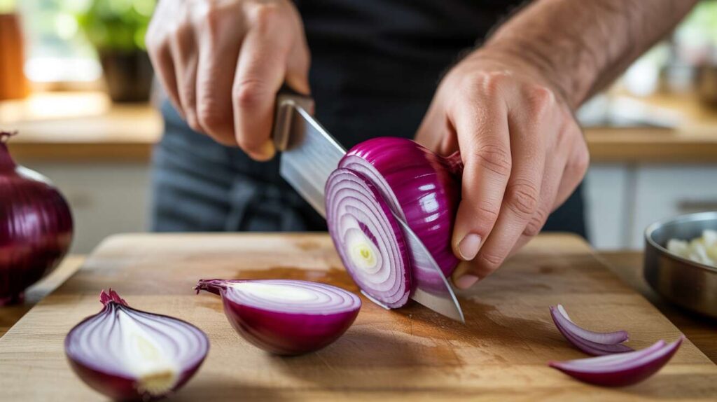Ni couteau ni larmes : la technique bluffante pour émincer un oignon en 15 secondes