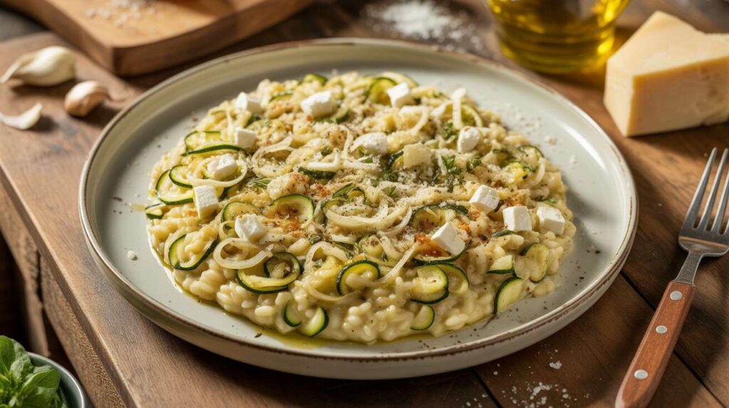 Risotto léger aux courgettes et feta : recette gourmande et saine