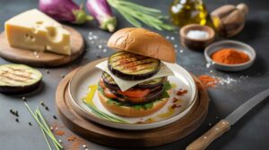 Burger végétarien : recette aux aubergines & fromage frais