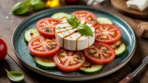 Recette de carpaccio de tomates et concombre au chèvre