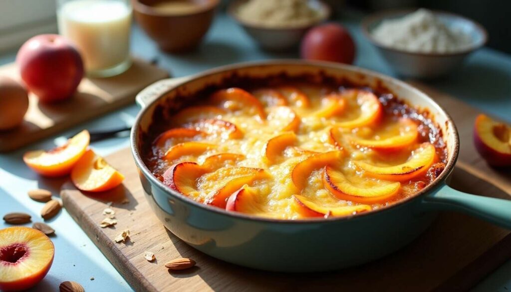 Gratin de pêches léger : recette facile et sucrée