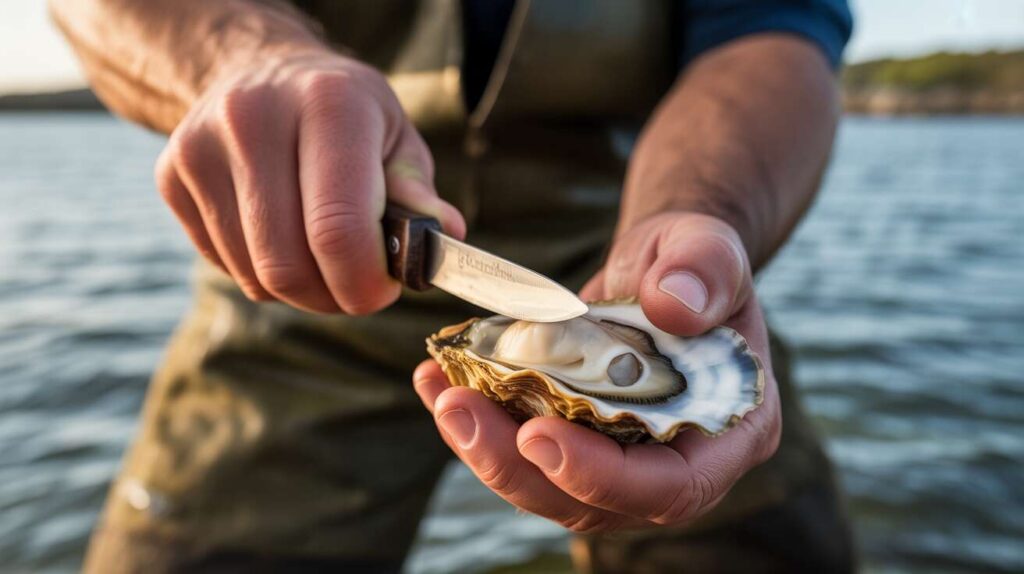 L'astuce des pêcheurs de l'étang de Thau pour ouvrir les huîtres de Bouzigues sans se blesser (elles sont plates et collées, il faut utiliser un couteau à lame courte et attaquer par le côté)