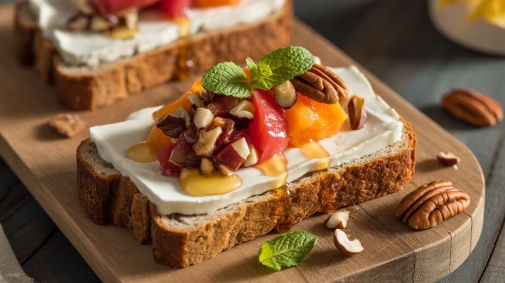 Tartine aux fruits, fromage frais et menthe : recette rapide