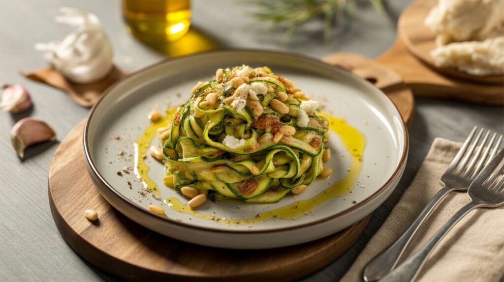 Tagliatelles de courgettes, pignons et fromage de brebis : la recette savoureuse
