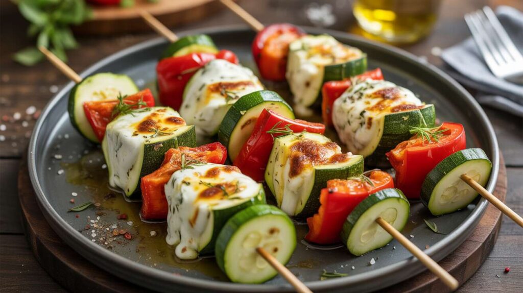 Brochettes de Talagani, courgettes et Poivrons : recette Savoureuse