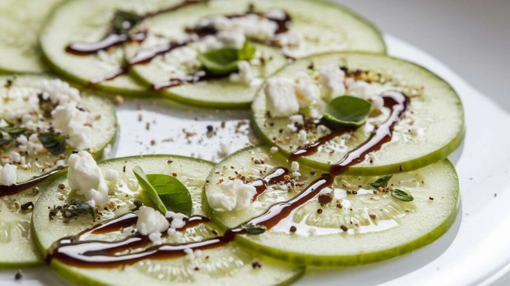 Carpaccio de tomate verte, concombre et fromage : recette savoureuse