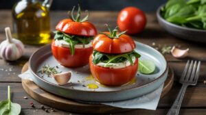 Recette de tomates farcies légères aux pousses d'épinards et fromage frais