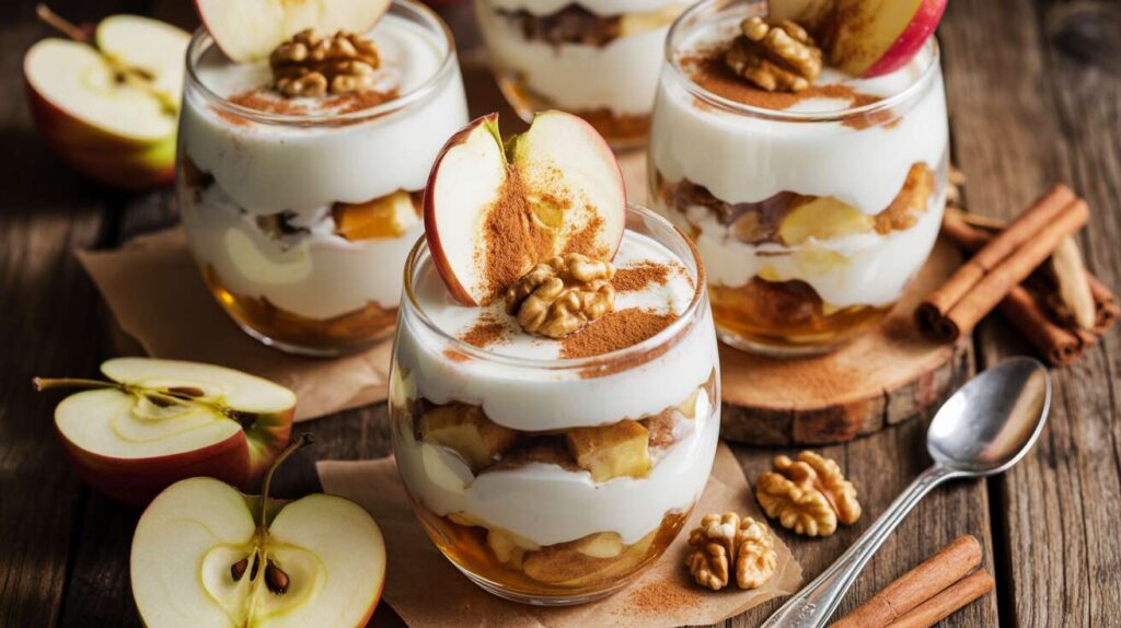 Verrines légères pommes et noix façon tiramisu