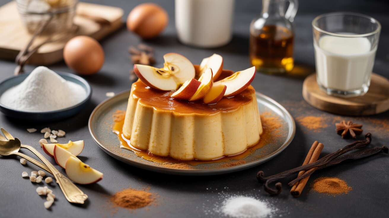 Flan gourmand léger aux pommes, rhum et cannelle